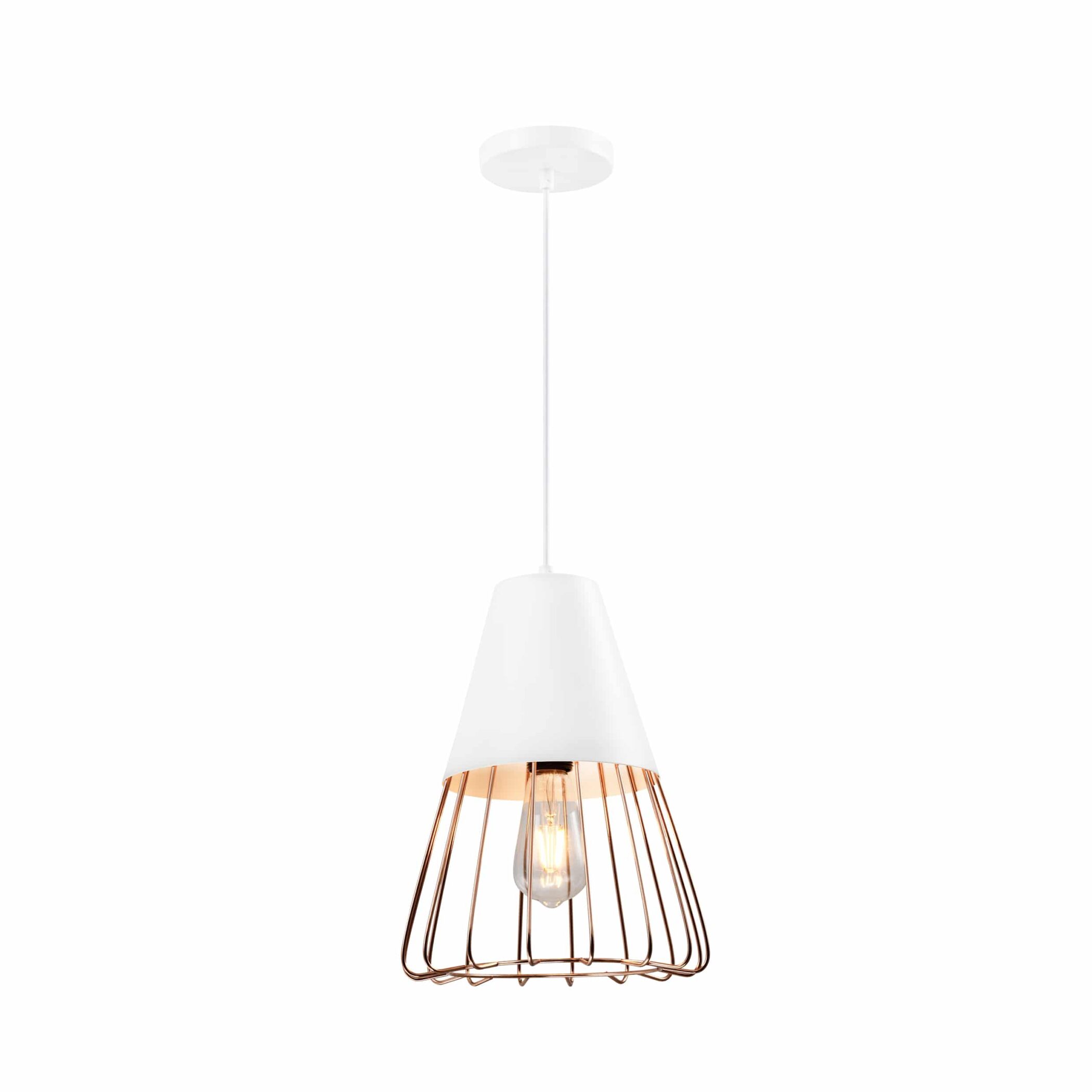 QUVIO Hanglamp industrieel - Rose gold staaldraad - D 26 cm - Wit