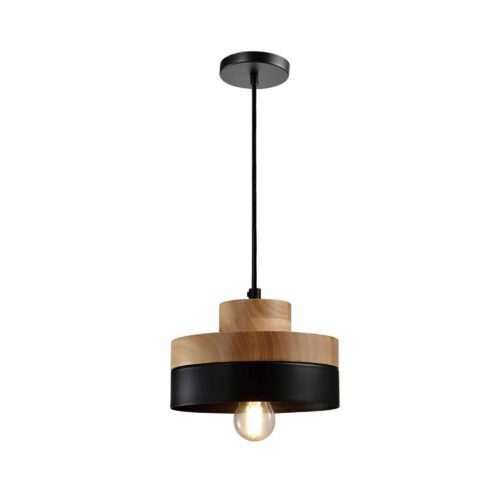 hanglamp hout en zwart aluminium