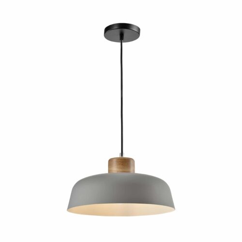 Hanglamp rond hout metaal grijs