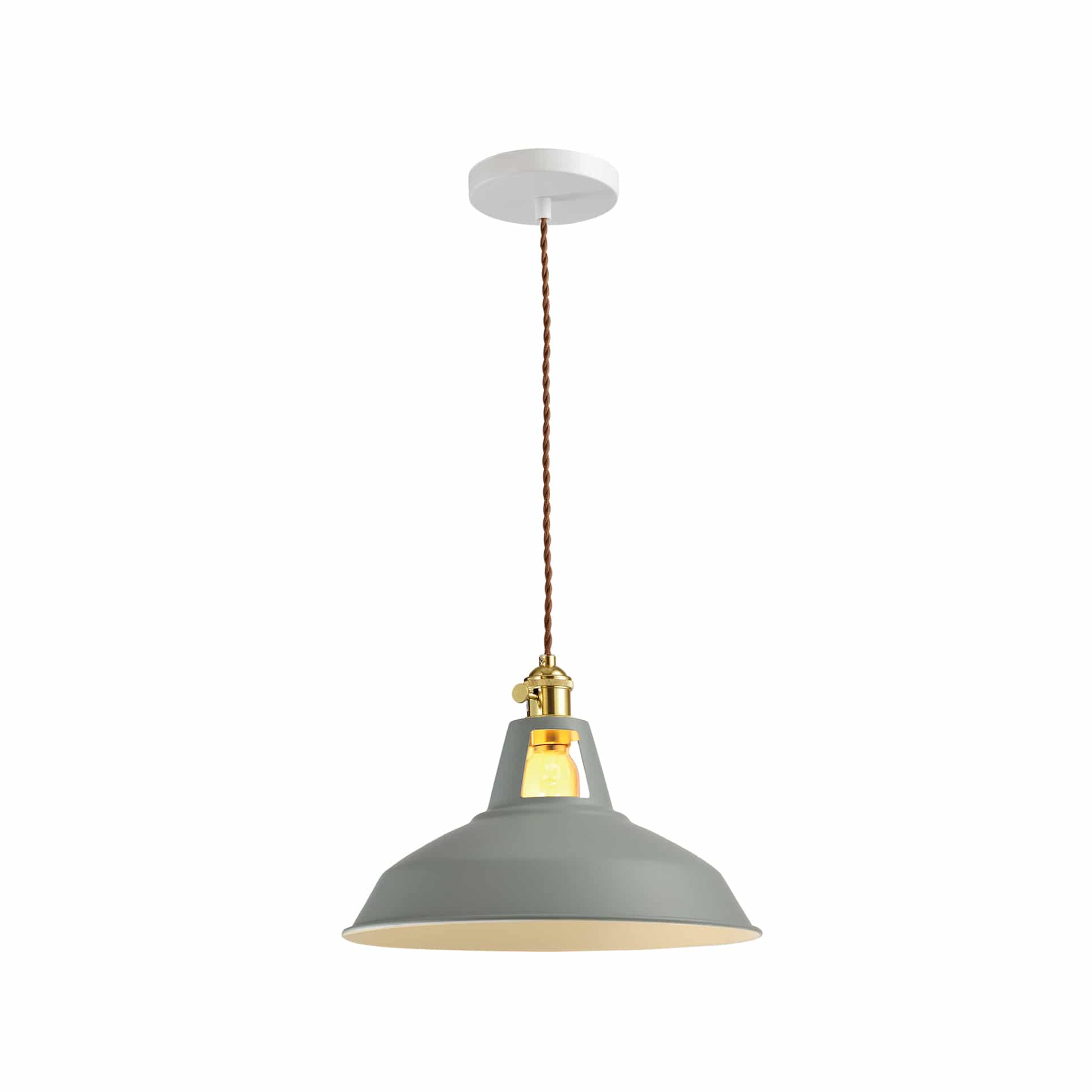 QUVIO Hanglamp industrieel - Open bovenkant kap - Diameter 31 cm - Grijs met groene gloed