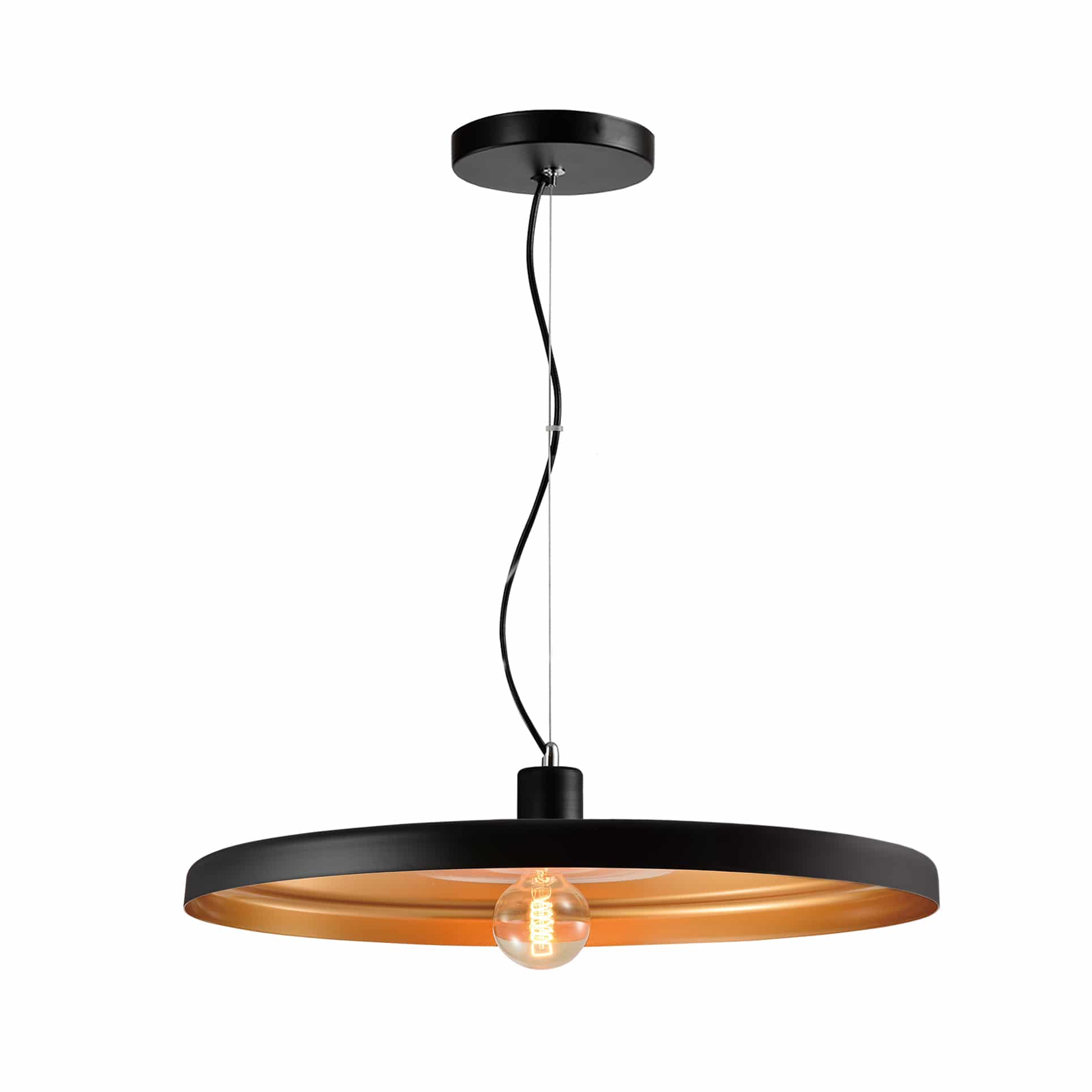 QUVIO Hanglamp modern - Dun design - Zwart met gouden binnenkant - Diameter 60 cm