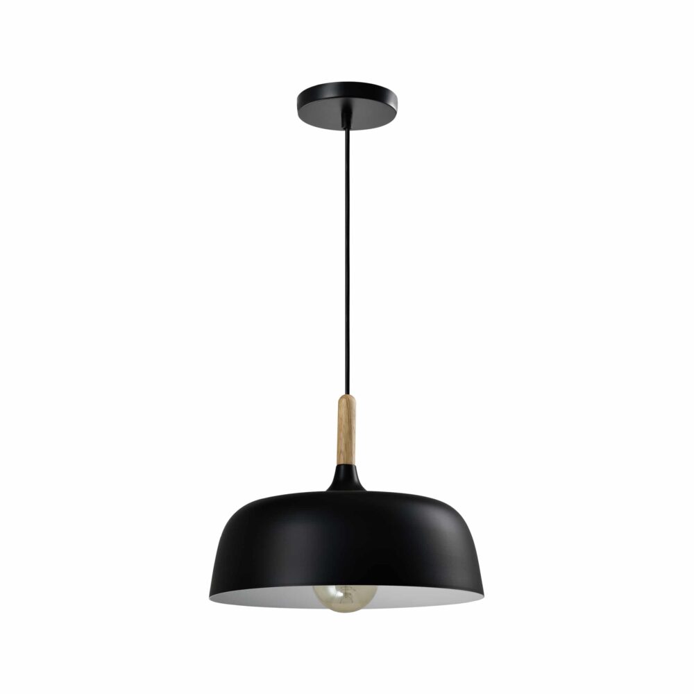 Zwarte hanglamp met witte binnenkant met een modern design