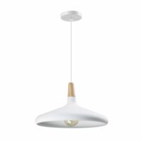 Metalen hanglamp in het wit met houten kop