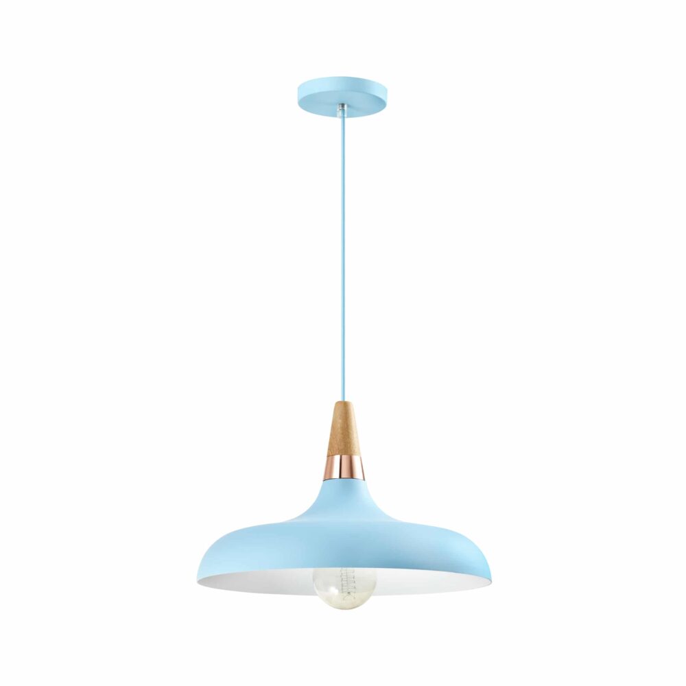 Blauwe hanglamp met houten kop