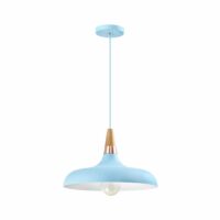 Blauwe hanglamp met houten kop