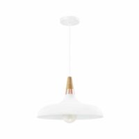 Witte hanglamp met houten kop en een retro design