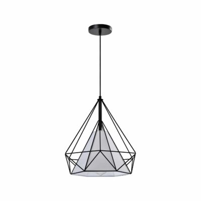 Zwart stalen lamp met wit doek