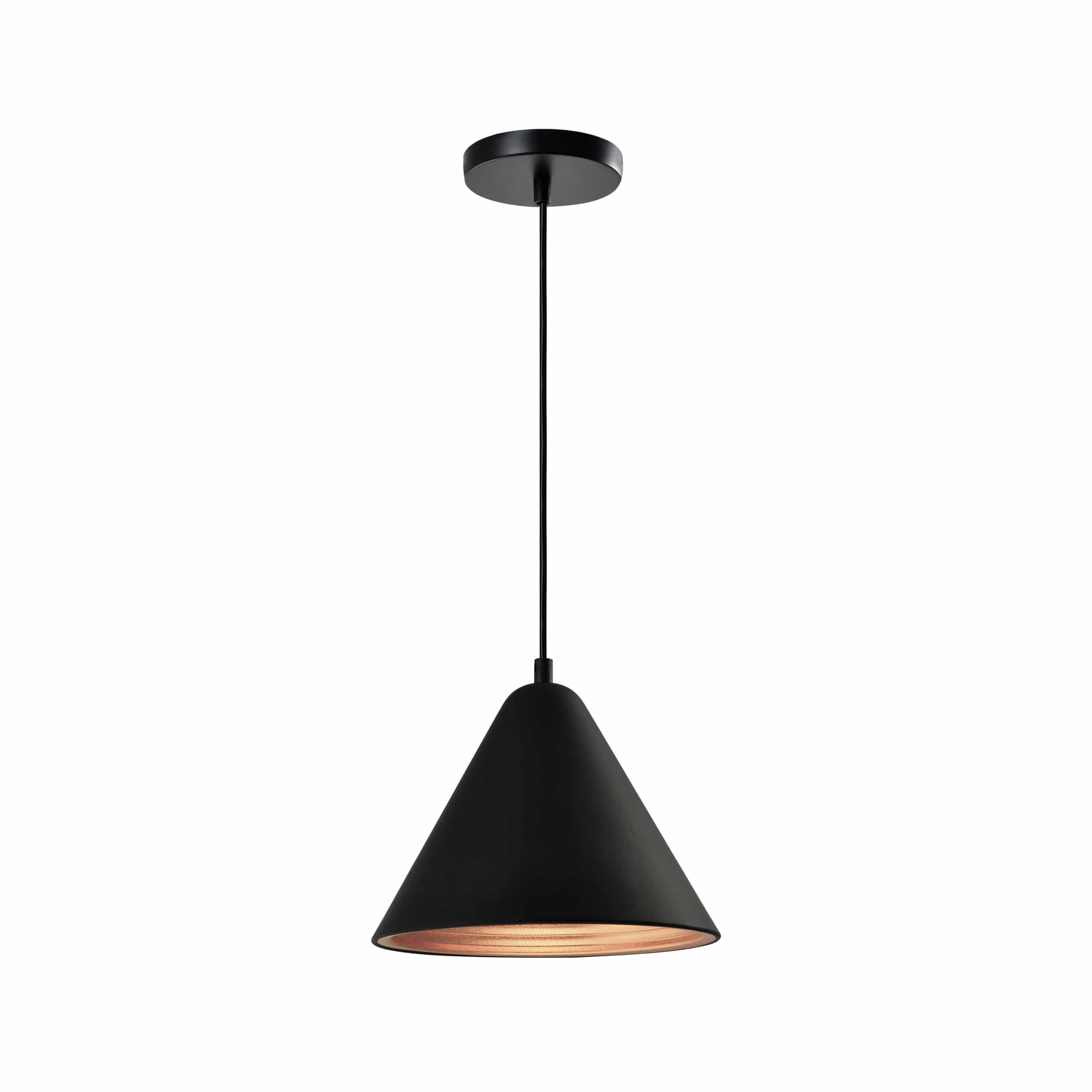 QUVIO Hanglamp retro - Kegelvorm - Gouden binnenkant - D 24 cm - Zwart