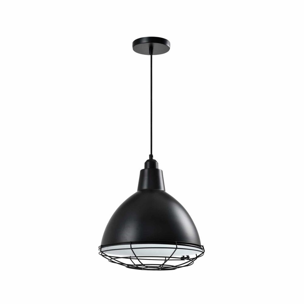 Hanglamp industrieel zwart met stalen rooster
