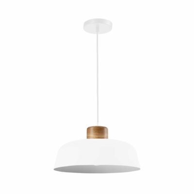 Witte hanglamp met hout en een diameter van 30 cm