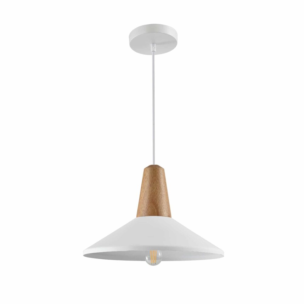 Witte hanglampen met houten kop