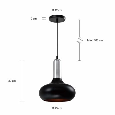 Retro hanglamp maten in het zwart met zilver