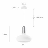 Afmetingen van de witte lamp met zilveren bovenkant en bol vorm
