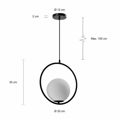 Afmetingen moderne hanglamp met een diameter van 35 cm