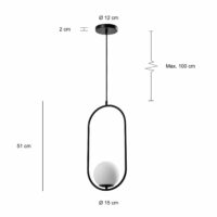 Moderne hanglamp met metalen frame en ronde bal als lamp