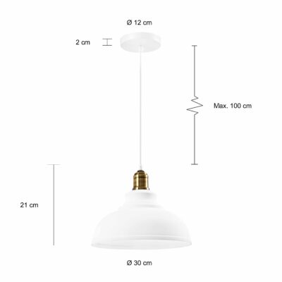 Afmetingen van de witte lamp