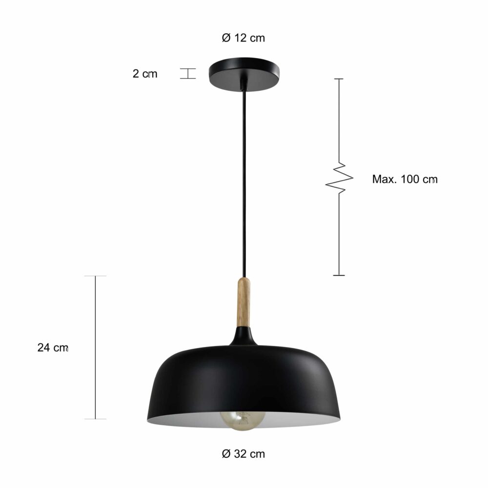 Specificaties van de lamp met afgeronde hoeken in het zwart