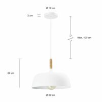 Afmetingen van de witte lamp met afgeronde hoekene en een diameter van 32 cm