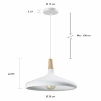 Afmetingen witte lamp met een diameter van 38 cm