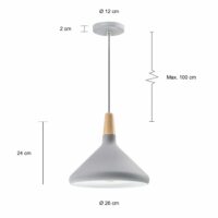 Afmetingen van de grijze lamp met Scandinavisch design