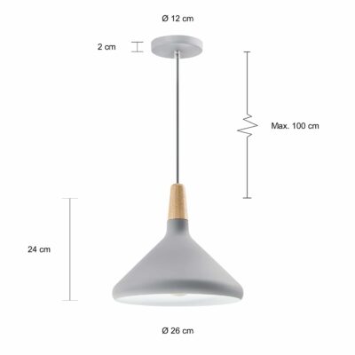 Afmetingen van de grijze lamp met Scandinavisch design