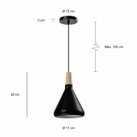 Specificaties zwarte hanglamp met kegeldesign