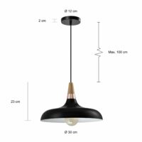 Afmetingen van de zwarte lamp met een diameter van 30 cm