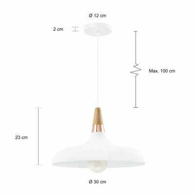 Afmetingen van de witte retro lamp voor aan het plafond