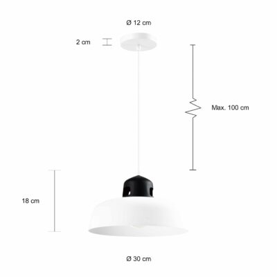 Witte hanglamp met zwart bovenstuk