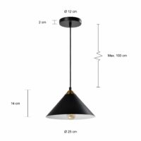 Afmetingen kegelvorm lamp diameter 25 cm