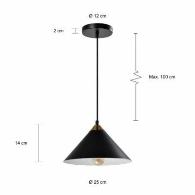 Afmetingen kegelvorm lamp diameter 25 cm