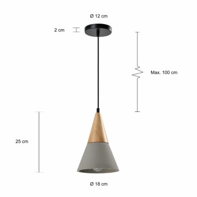 Afmetingen van de landelijke grijze hanglamp