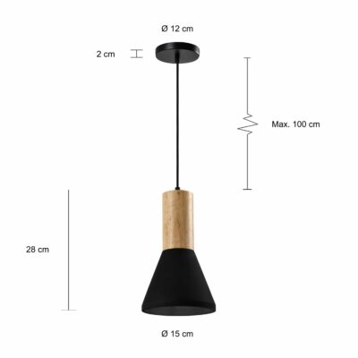 Afmetingen van de landelijke zwarte lamp