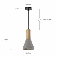 Afmetingen grijs landelijke hanglamp met een diameter van 15 cm