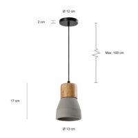 Afmetingen van simplistische betonnen lamp met houten kop