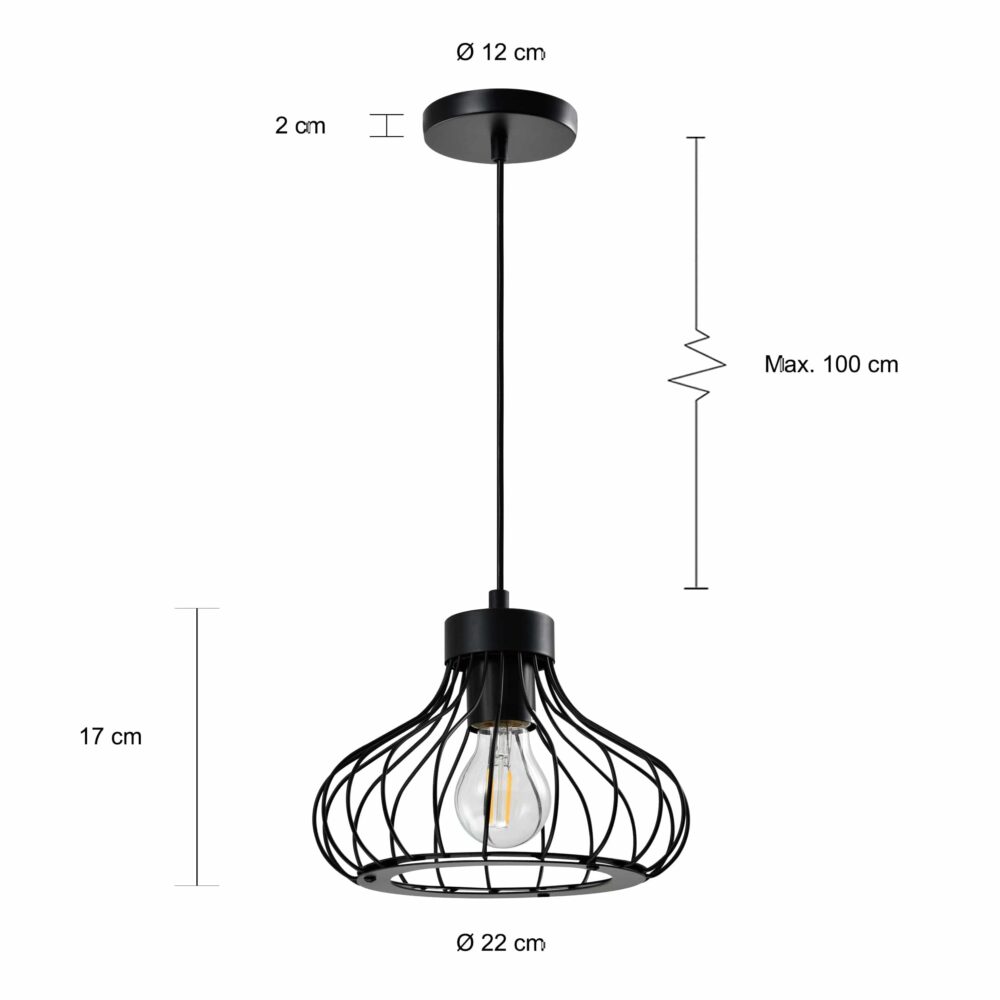 Afmetingen van de zwarte hanglampen