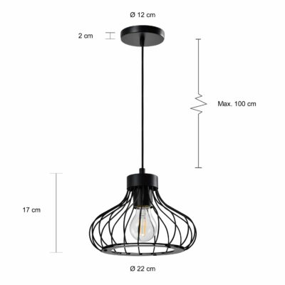 Afmetingen van de zwarte hanglampen