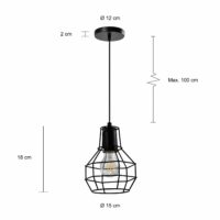 Afmetingen van de zwarte draadlamp met enkele bulb