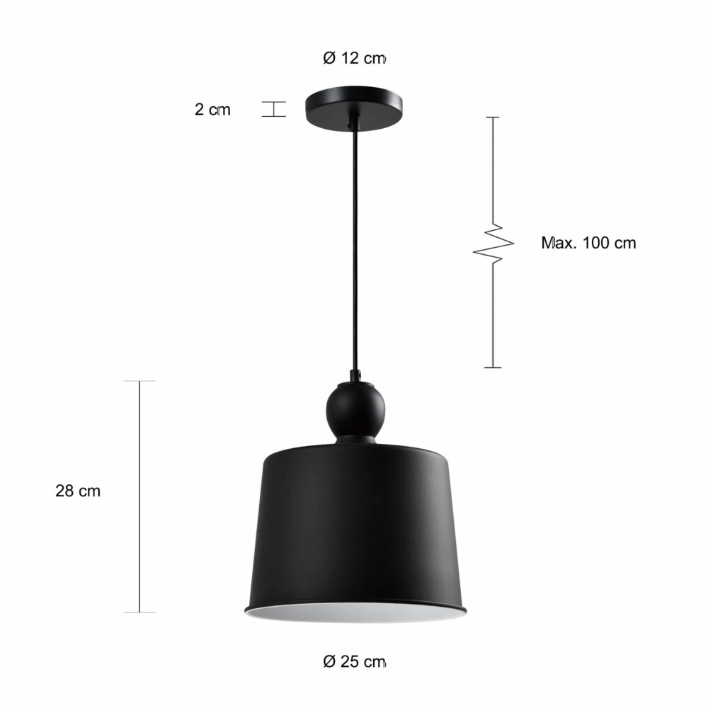 Afmetingen van de zwarte hanglamp met vintage design