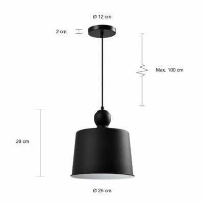 Afmetingen van de zwarte hanglamp met vintage design