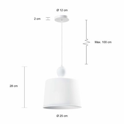 Afmetingen van de witte hanglamp met vintage design