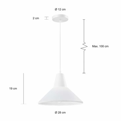 Afmetingen van de retro hanglampen in het wit