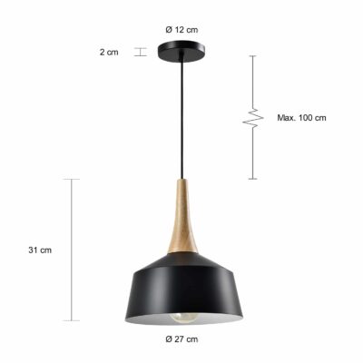 Afmetingen van de lamp met een diameter van 27 cm
