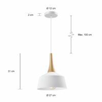 Afmetingen van de witte verlichting met een diameter van 27 cm