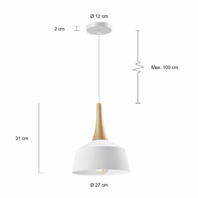 Afmetingen van de witte verlichting met een diameter van 27 cm