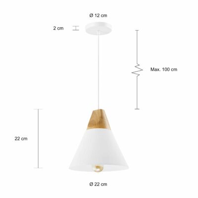 Afmetingen van de wit met houten lamp