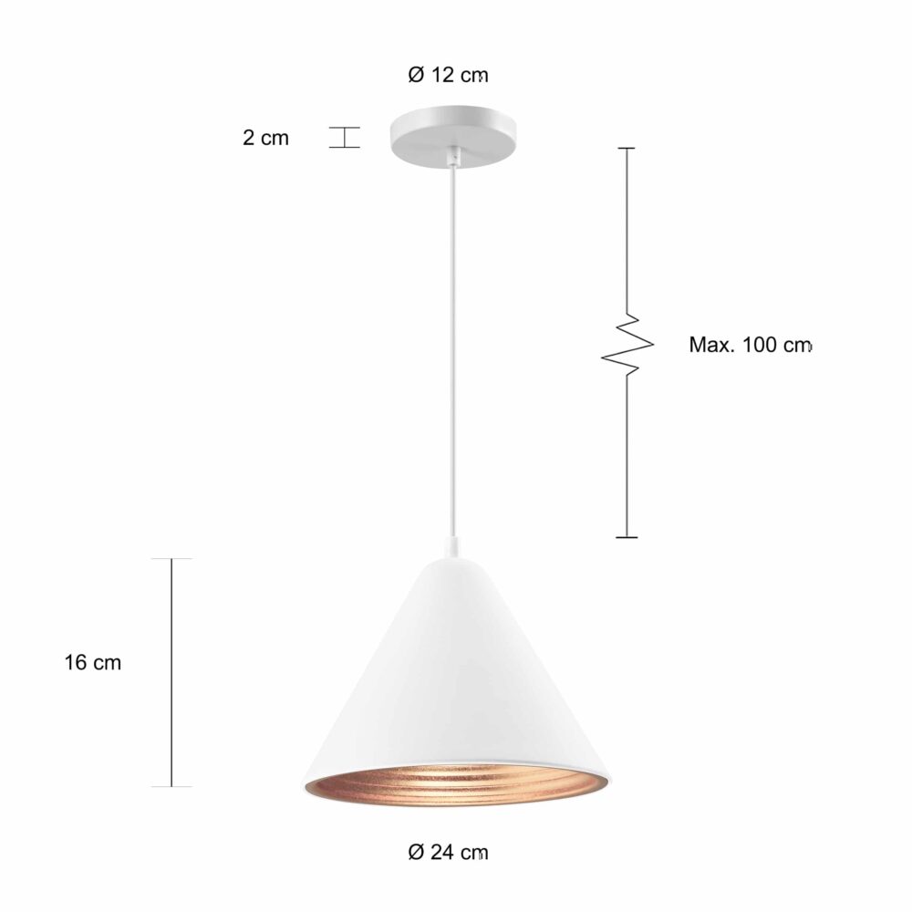 Afmetingen wit kegelvormige hanglamp