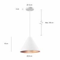 Afmetingen wit kegelvormige hanglamp