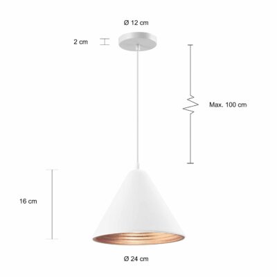 Afmetingen wit kegelvormige hanglamp