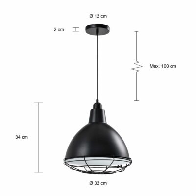 Afmetingen industrieel zwarte lamp